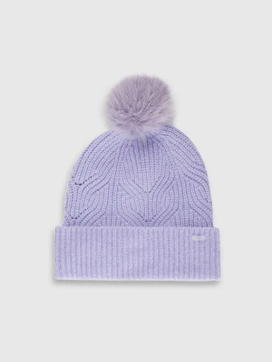 4F Czapka zimowa z pomponem damska - fioletowa M