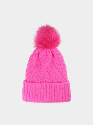 4F Czapka zimowa z pomponem dziewczęca - różowa Uniwersalny