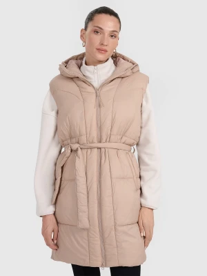 4F Długi bezrękawnik puchowy z wypełnieniem syntetycznym damski - beżowy S