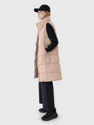 4F Długi bezrękawnik puchowy z wypełnieniem syntetycznym damski - beżowy XS