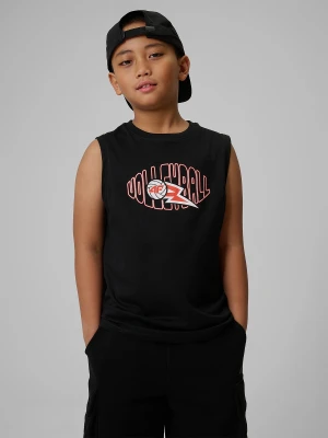 4F Koszulka bez rękawów loose z nadrukiem chłopięca - czarna 122 (6-7 lat)