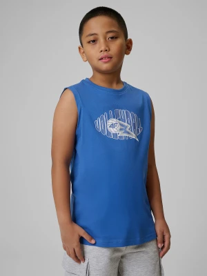 4F Koszulka bez rękawów loose z nadrukiem chłopięca - granatowa 140 (9-10 lat)