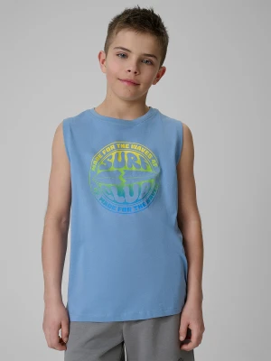 4F Koszulka bez rękawów loose z nadrukiem chłopięca - niebieska 122 (6-7 lat)
