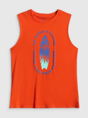 4F Koszulka bez rękawów regular z nadrukiem chłopięca - czerwona 122 (6-7 lat)