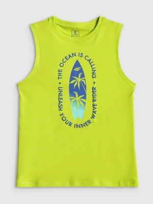 4F Koszulka bez rękawów regular z nadrukiem chłopięca - zielona 134 (8-9 lat)