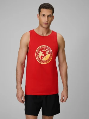 4F Koszulka bez rękawów regular z nadrukiem męska - czerwona S