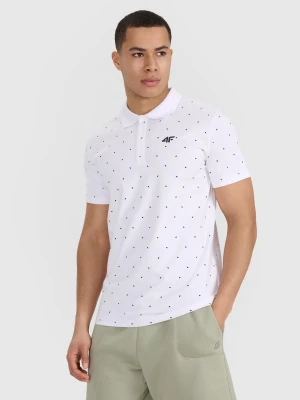 4F Koszulka polo regular z nadrukiem męska - biała M