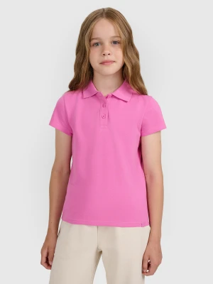4F Koszulka polo slim dziewczęca - różowa 152 (11-12 lat)