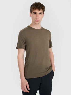 4F Koszulka trekkingowa z wełną merino męska - oliwkowa/khaki S