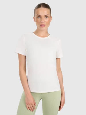 4F Koszulka treningowa regular szybkoschnąca damska - beżowa XL