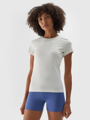 4F Koszulka treningowa regular szybkoschnąca damska - beżowa XS