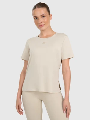 4F Koszulka treningowa regular szybkoschnąca damska - beżowa XXL