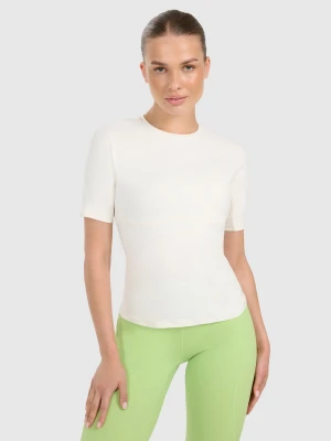 4F Koszulka treningowa slim szybkoschnąca damska - beżowa XL