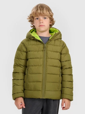 4F Kurtka puchowa dwustronna z wypełnieniem syntetycznym chłopięca - oliwkowa/khaki 134 (8-9 lat)