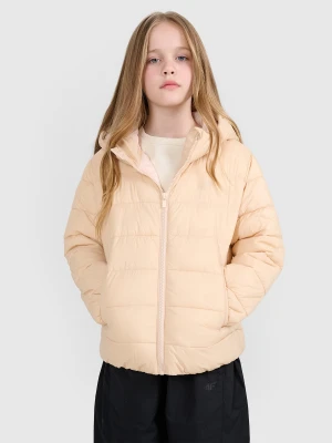4F Kurtka puchowa z wypełnieniem syntetycznym dziewczęca - beżowa 122 (6-7 lat)
