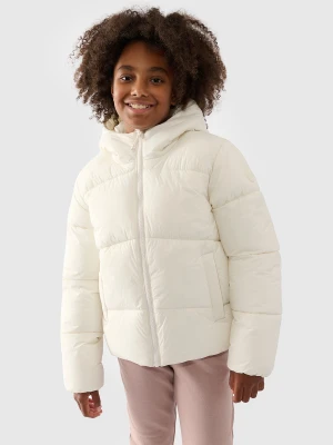 4F Kurtka puchowa z wypełnieniem syntetycznym dziewczęca - biała 122 (6-7 lat)