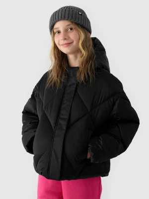 4F Kurtka puchowa z wypełnieniem syntetycznym dziewczęca - czarna 122 (6-7 lat)