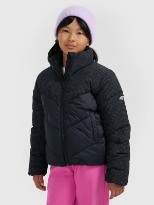 4F Kurtka puchowa z wypełnieniem syntetycznym dziewczęca - czarna 128 (7-8 lat)