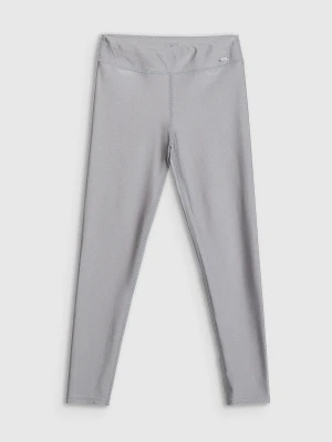 4F Legginsy dzianinowe z wysokim stanem dziewczęce - srebrne 158/164 (12-14 lat)