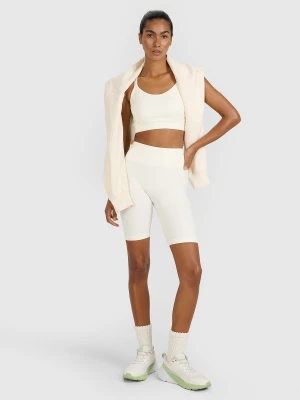 4F Legginsy kolarki treningowe bezszwowe damskie - kremowe M / L Kremowy