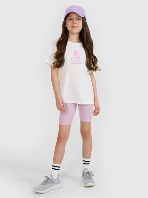 4F Legginsy kolarki z prążkowanej dzianiny dziewczęce - fioletowe 140 (9-10 lat)