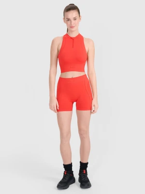 4F Legginsy krótkie bezszwowe treningowe damskie - czerwone XS/S