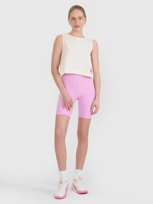 4F Legginsy krótkie dzianinowe damskie - różowe S