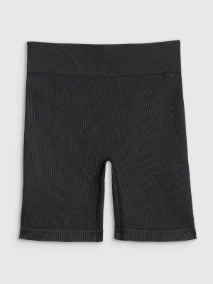 4F Legginsy krótkie z prążkowanej dzianiny damskie - czarne M/L