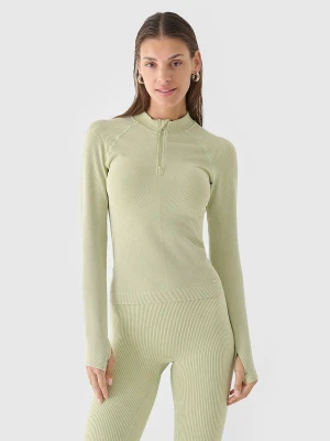 4F Longsleeve bezszwowy slim w prążki damski - oliwkowy/khaki M/L