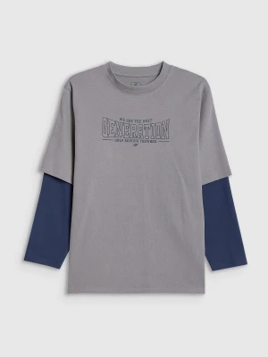 4F Longsleeve loose z nadrukiem chłopięcy - szary 134/140 (8-10 lat)