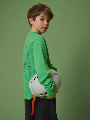 4F Longsleeve loose z nadrukiem chłopięcy - zielony 134/140 (8-10 lat)