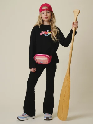 4F Longsleeve loose z nadrukiem dziewczęcy - czarny 146/152 (10-12 lat)