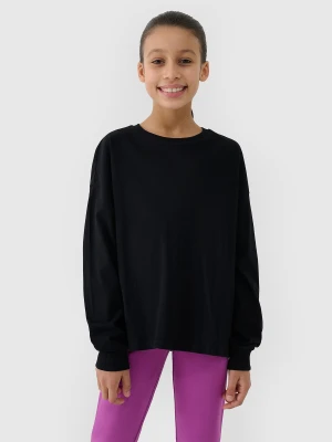 4F Longsleeve oversize gładki dziewczęcy - czarny 128 (7-8 lat)