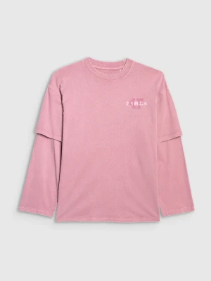 4F Longsleeve oversize z nadrukiem dziewczęcy - różowy 140 (9-10 lat)