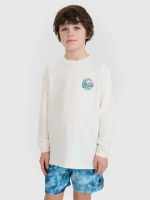 4F Longsleeve oversize z nadrukiem chłopięcy - biały 146 (10-11 lat)
