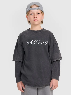 4F Longsleeve oversize z nadrukiem chłopięcy - szary 134 (8-9 lat)