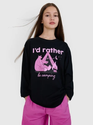 4F Longsleeve oversize z nadrukiem dziewczęcy - czarny 158 (12-13 lat)