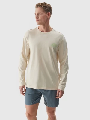 4F Longsleeve oversize z nadrukiem męski - beżowy L
