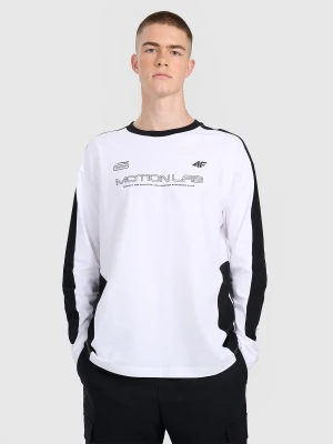 4F Longsleeve oversize z nadrukiem męski - biały XS