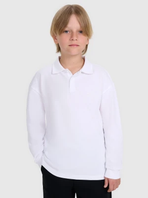 4F Longsleeve polo regular chłopięcy - biały 134 (8-9 lat)