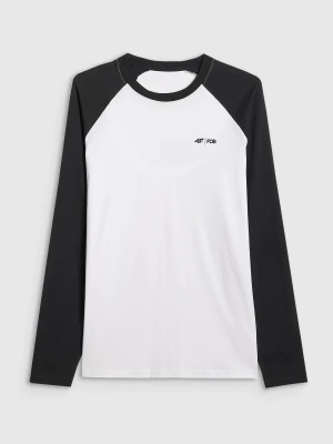 4F Longsleeve regular z nadrukiem męski - biały 3XL