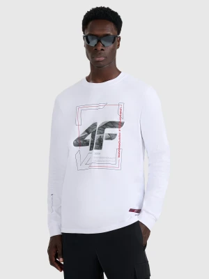 4F Longsleeve regular z nadrukiem męski - biały XXL