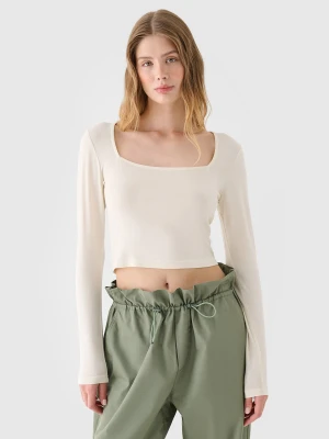 4F Longsleeve slim gładki damski - biały S