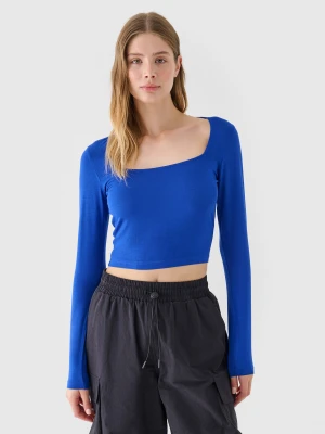 4F Longsleeve slim gładki damski - niebieski M