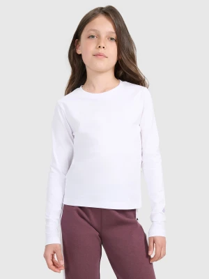 4F Longsleeve slim gładki dziewczęcy - biały 140 (9-10 lat)