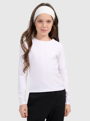 4F Longsleeve slim gładki dziewczęcy - biały 134 (8-9 lat)