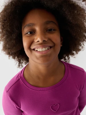 4F Longsleeve slim gładki dziewczęcy - różowy 140 (9-10 lat)