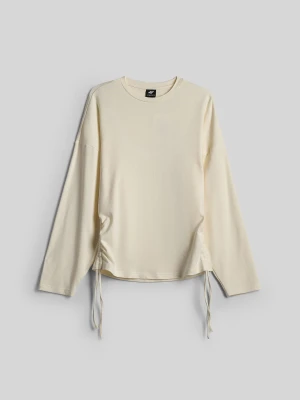 4F Longsleeve slim z marszczeniami damski - kremowy M Biały