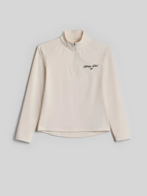 4F Longsleeve slim z nadrukiem dziewczęcy - kremowy 122/128 (6-8 lat)