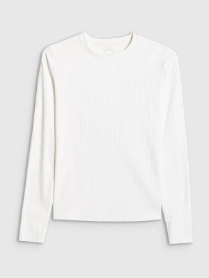 4F Longsleeve slim z prążkowanej dzianiny damski - biały XS